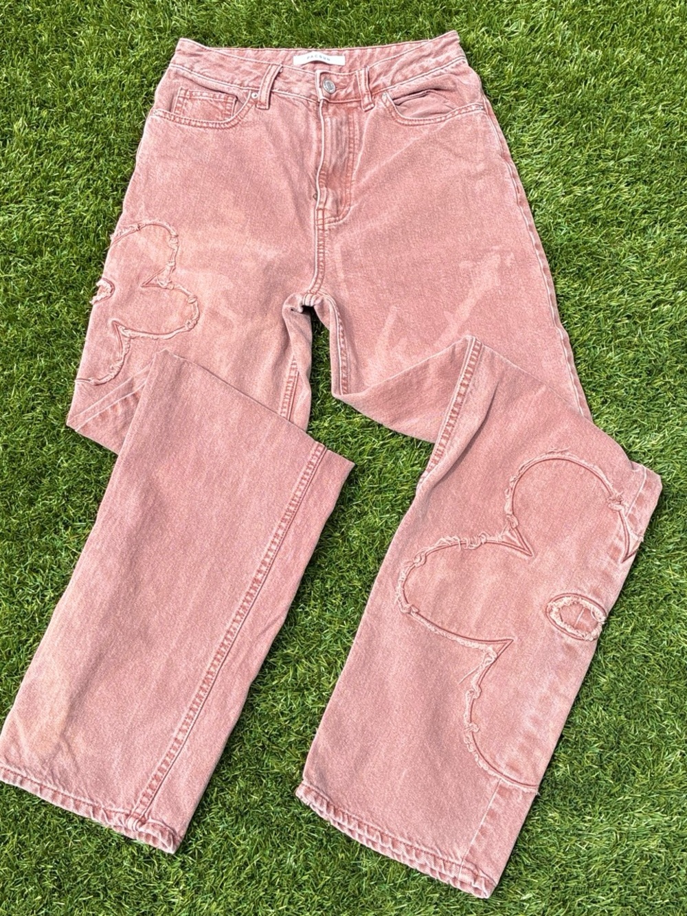 Pacsun Acid wash distressed jeans with flower-shaped patches